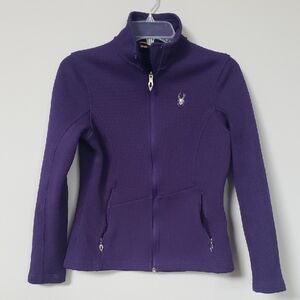 Spyder Women's M Purple Full-Zip Fleece Core Sweater Rub Knit Fitted Flawed